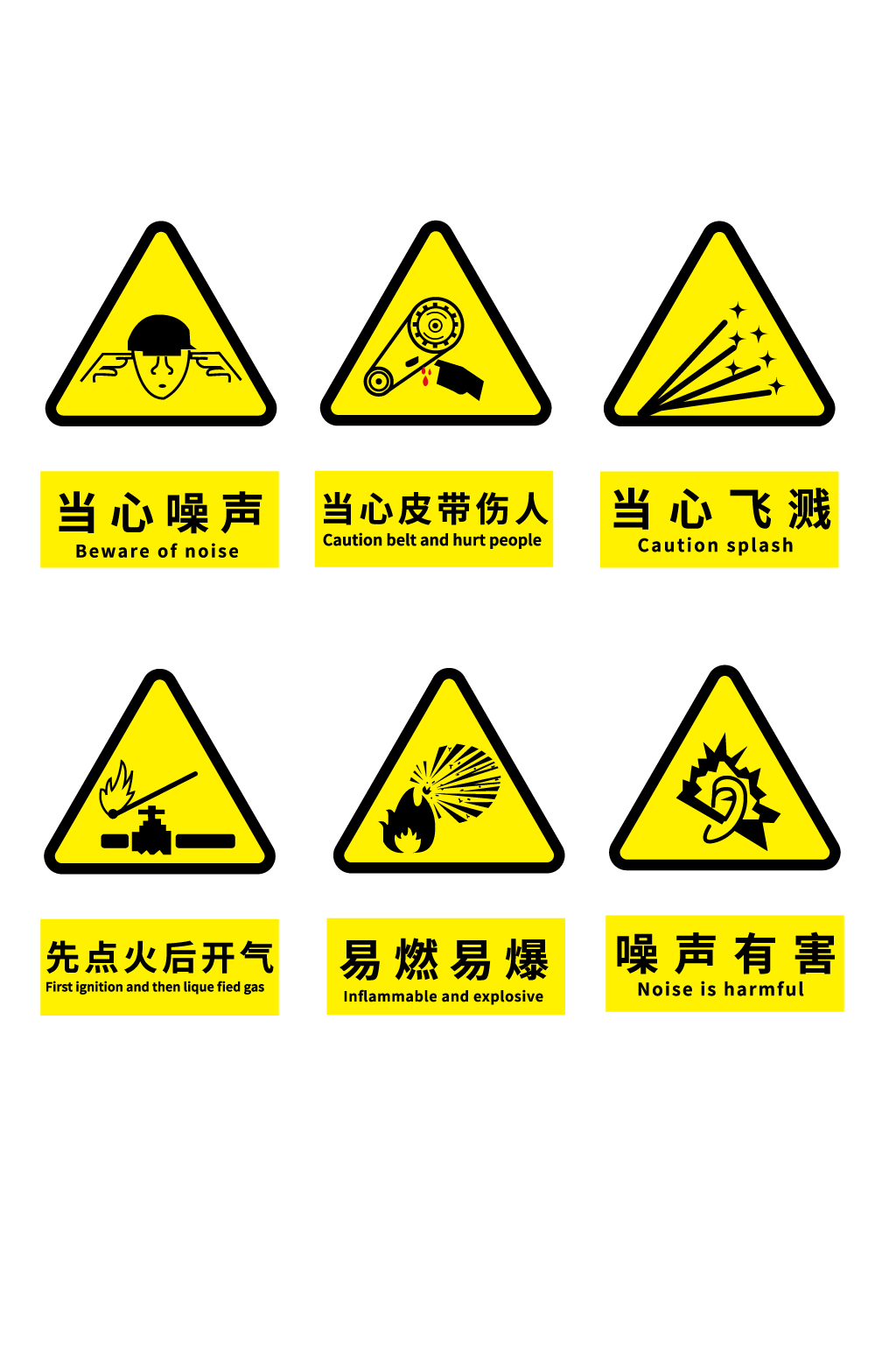 警示标志当心飞溅易燃易爆皮带伤人