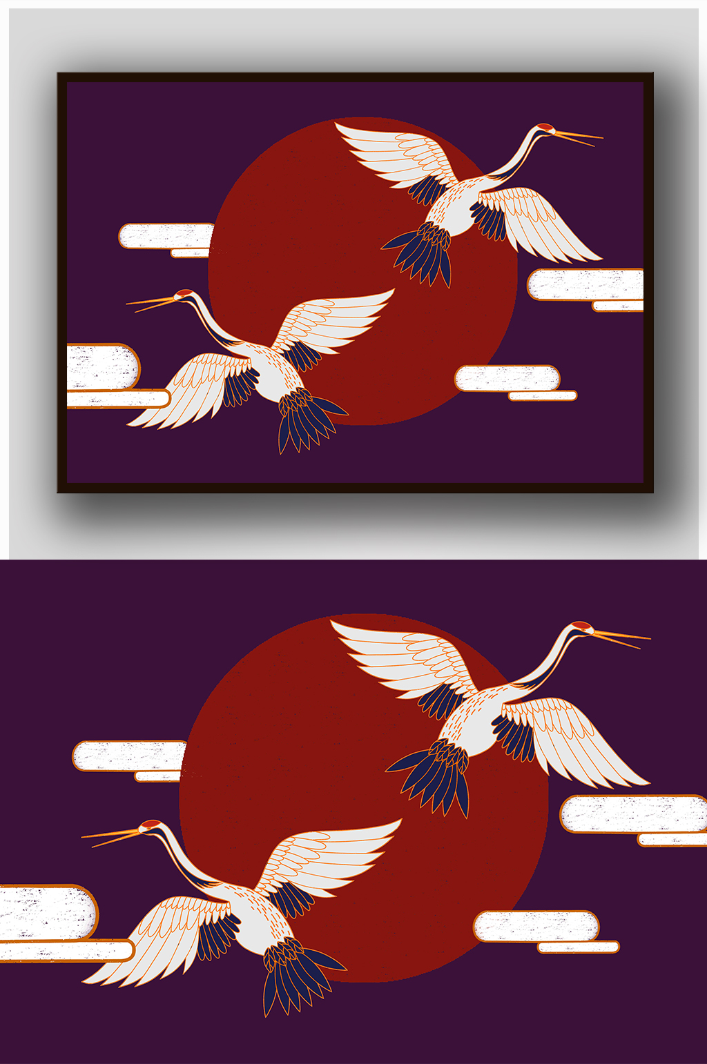 中国风仙鹤插画背景