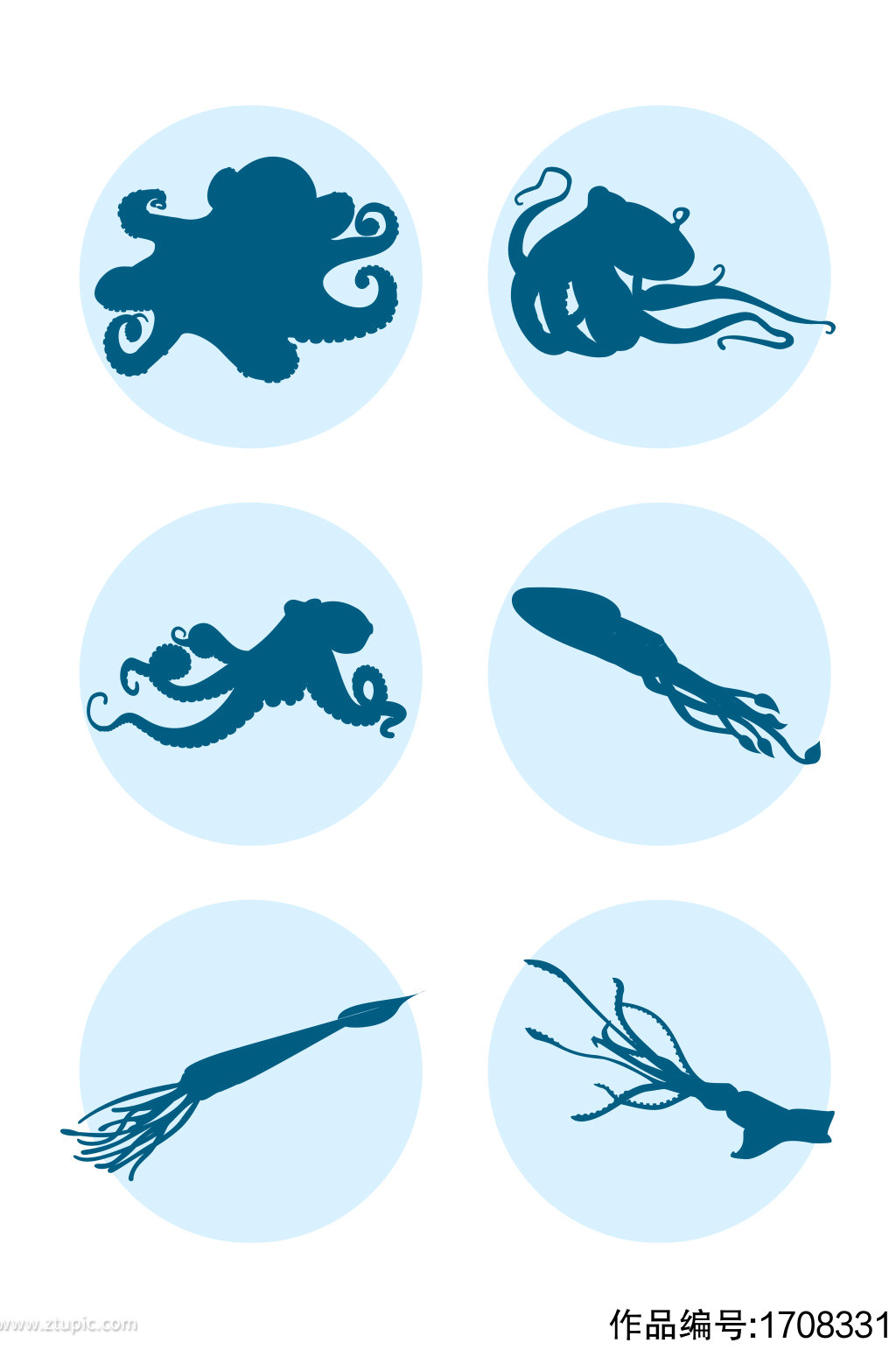 矢量章鱼鱿鱼海洋生物剪影-设计元素素材下载-众图网