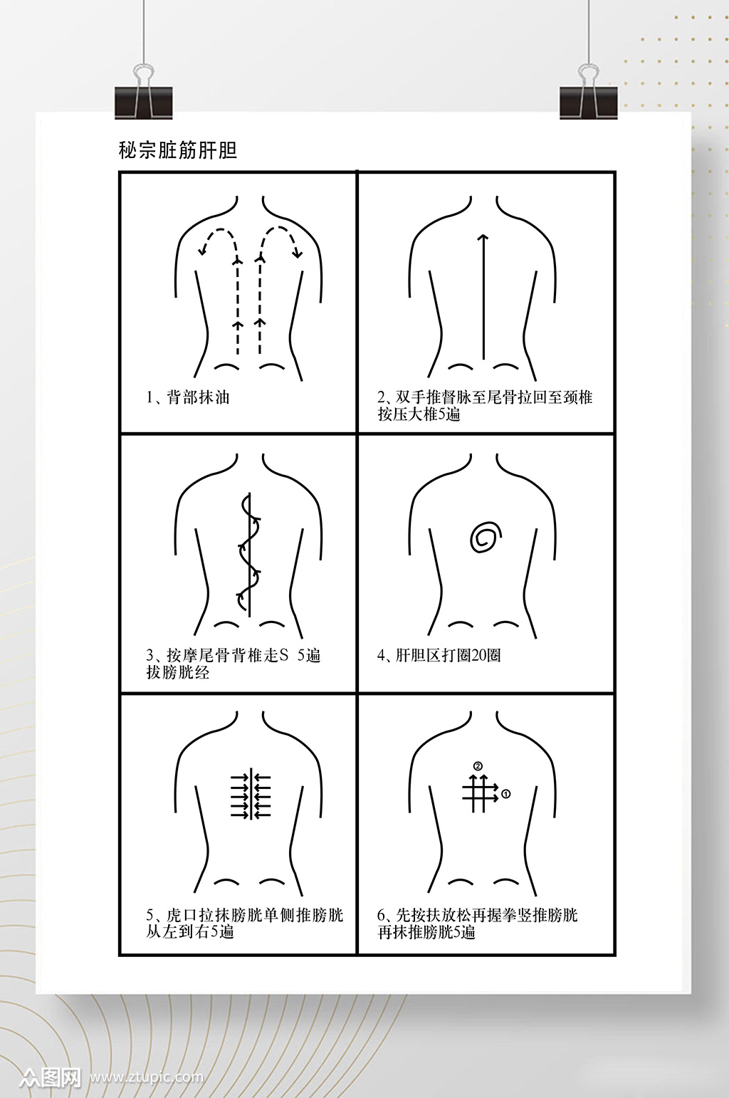 秘宗脏筋肝胆背部推拿法psd线稿图海报