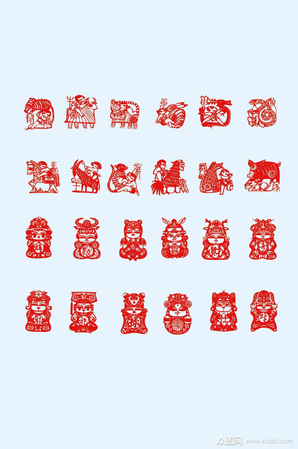 十二生肖剪纸素材免费下载,本作品是由往事&如风上传的原创免抠元素