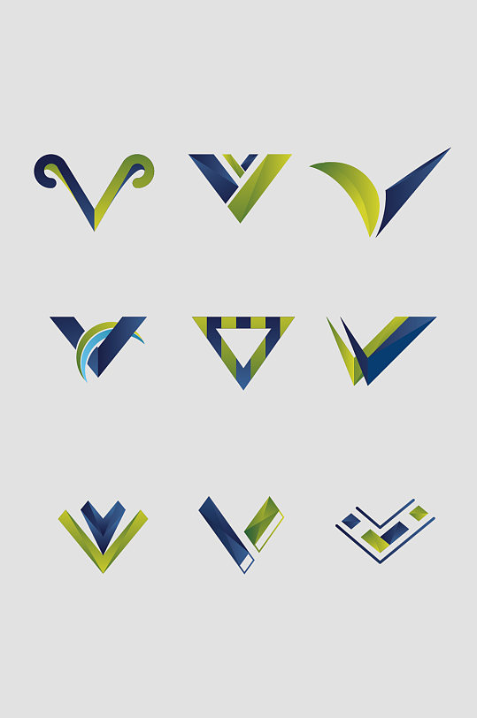 矢量大写字母v标志logo