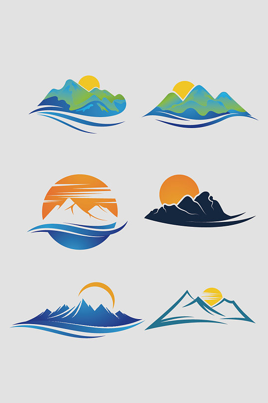矢量山水太阳标志logo海浪波浪花纹传统花边 藏式边框素材立即下载