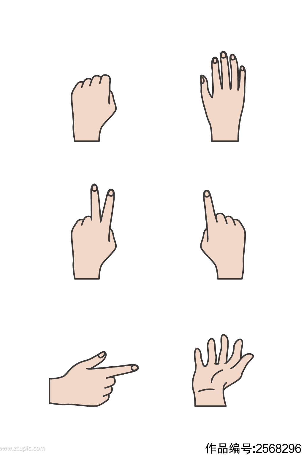 ai矢量手绘6种手势手指图素材