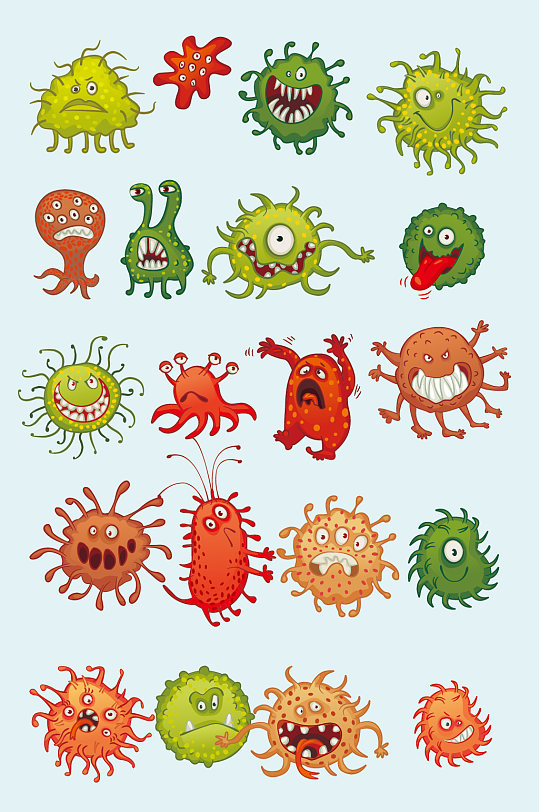 手绘卡通创意病毒细菌