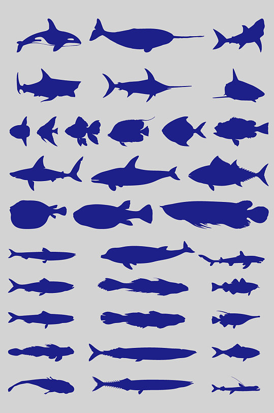 ai矢量海鱼海洋生物剪影