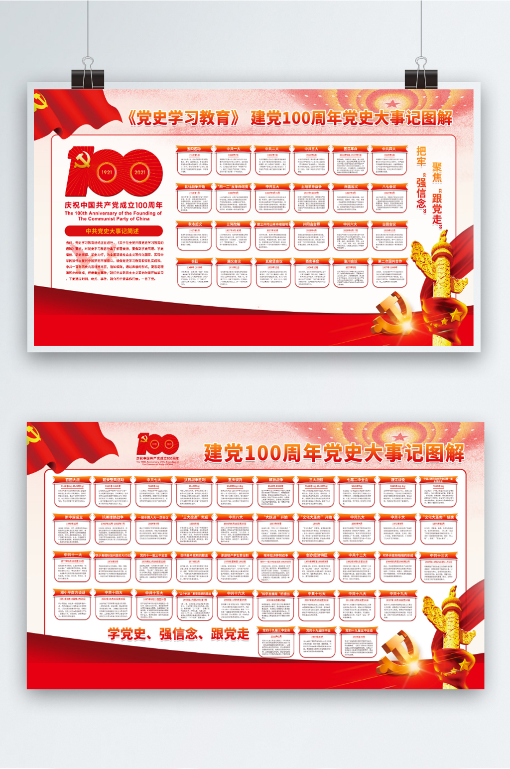 建党100周年党史大事记党史教育宣传展板素材