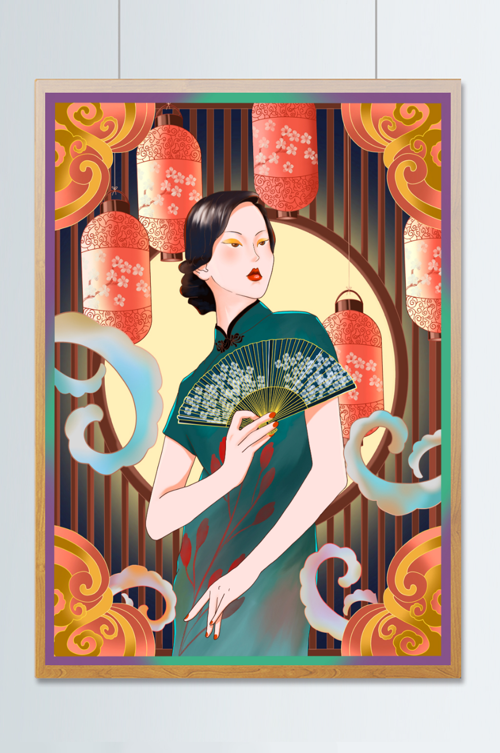 复古民国旗袍美女国朝插画