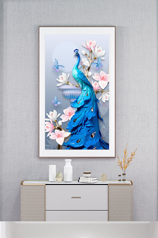 孔雀清新玄关装饰画
