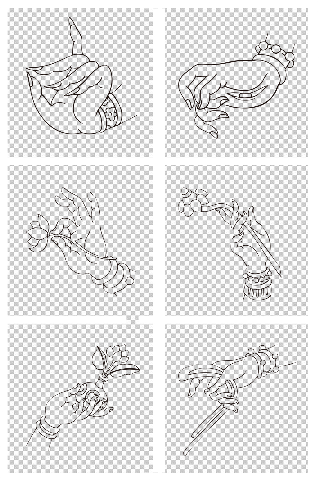 佛手佛教手势线条画