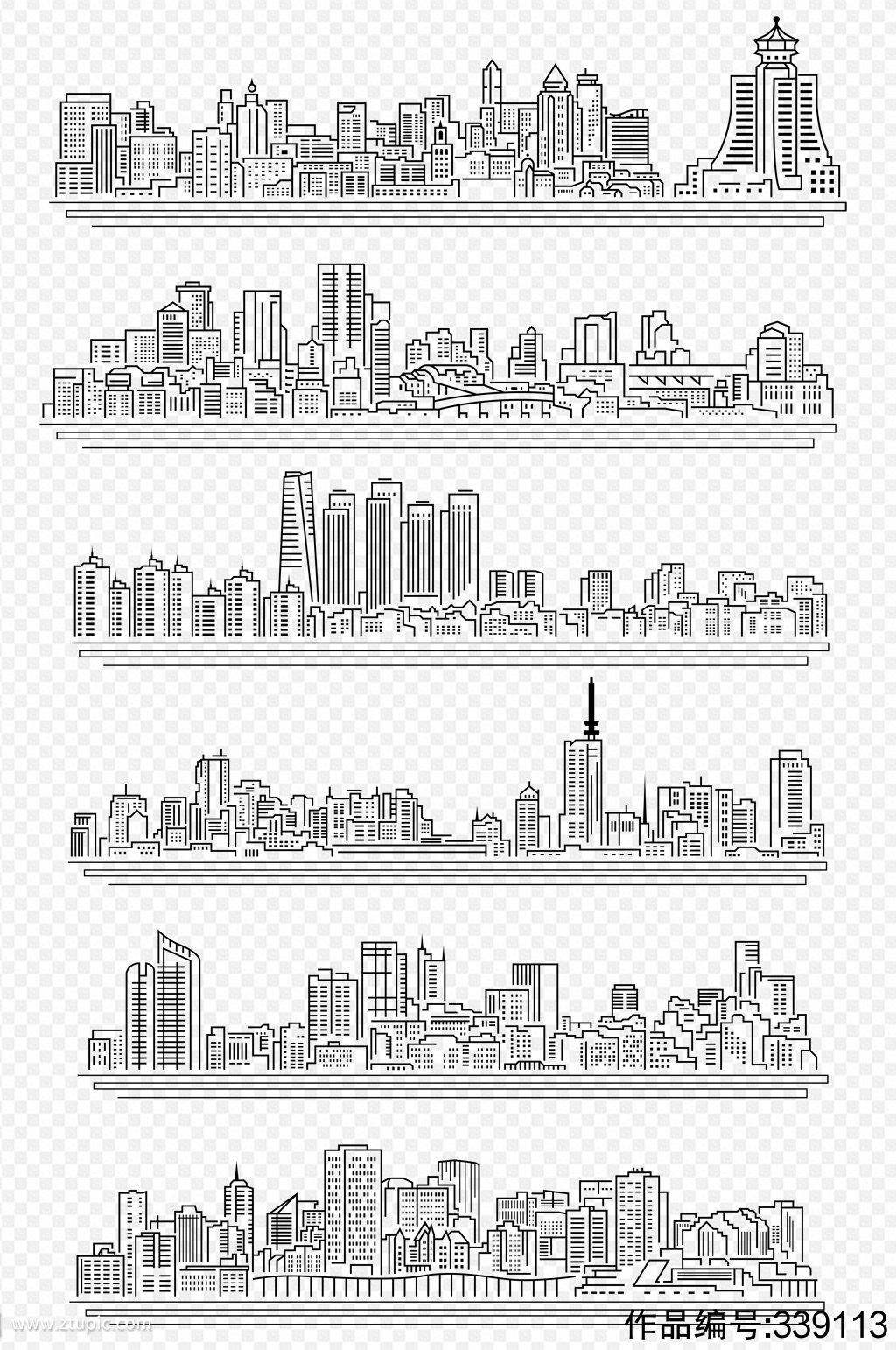 高楼大厦城市线描画素材