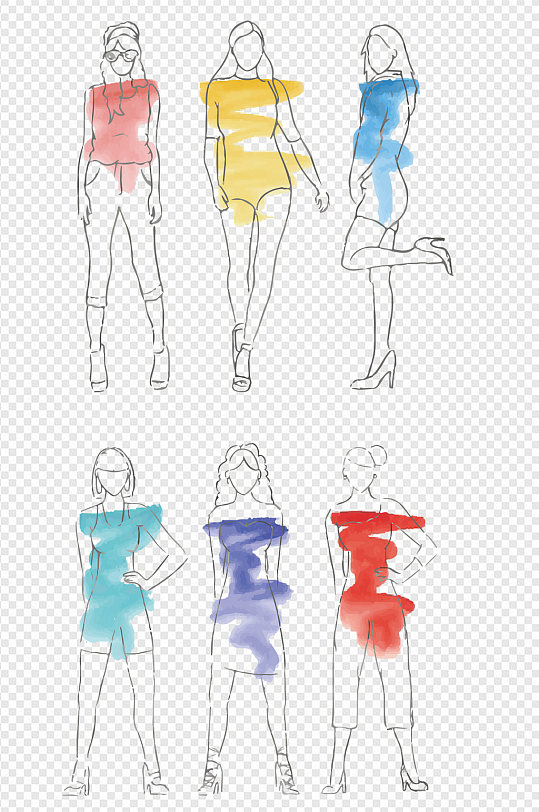 手绘水彩服装美女线条模特