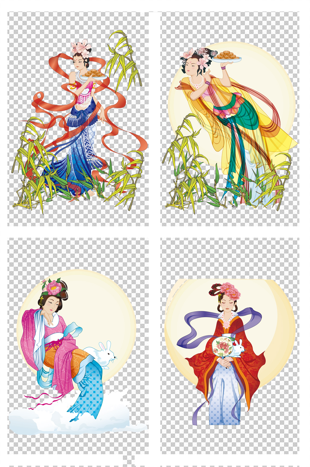 中秋节手绘美女图嫦娥奔月素材