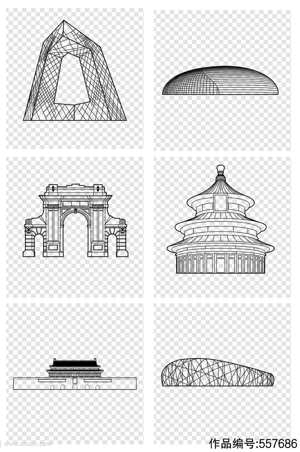 线条剪影北京著名建筑素材