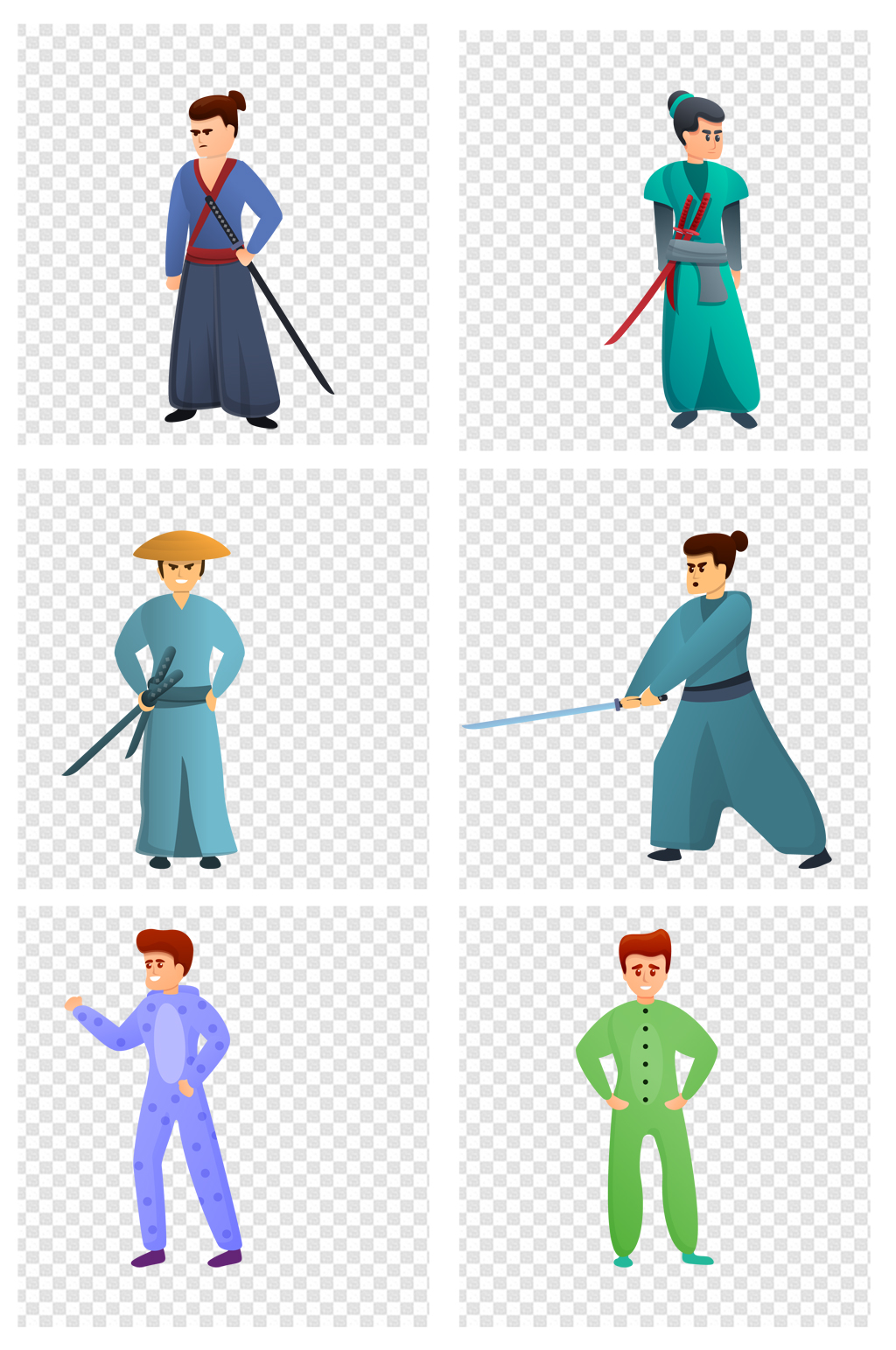 手绘卡通武林武术人物素材