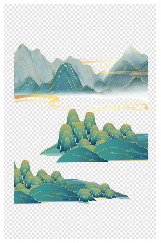 中式中国风国潮新中式山纹山峰装饰素材清明节牧童大方新中式节日美陈