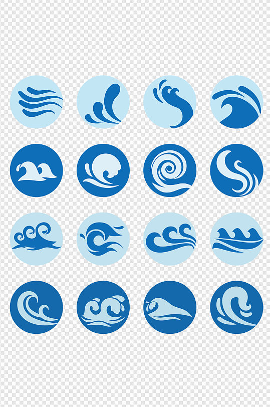 蓝色波浪水波纹浪花海浪大海元素图标矢量
