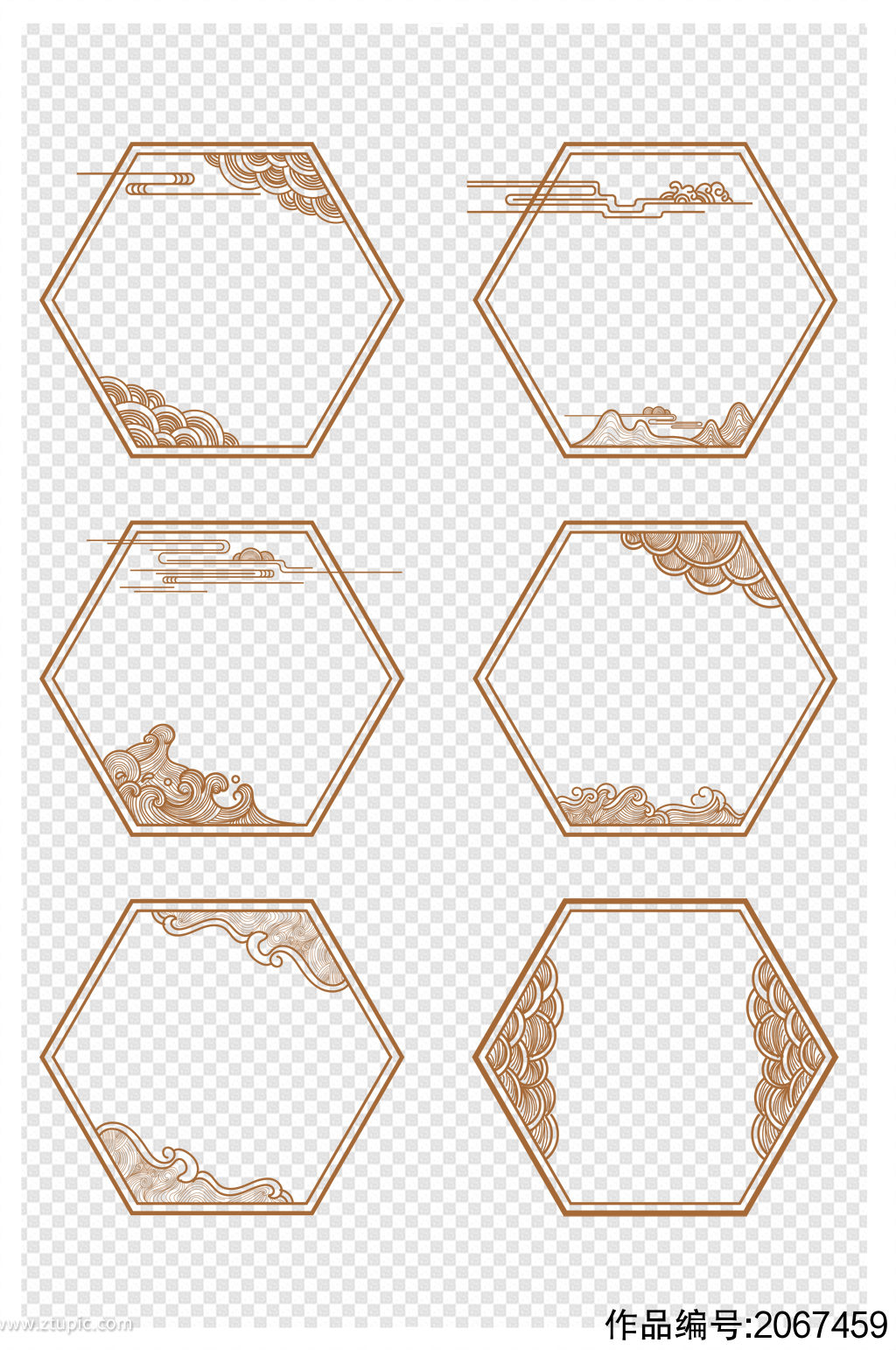 中国风六边形祥云纹边框标题框文化墙文本框