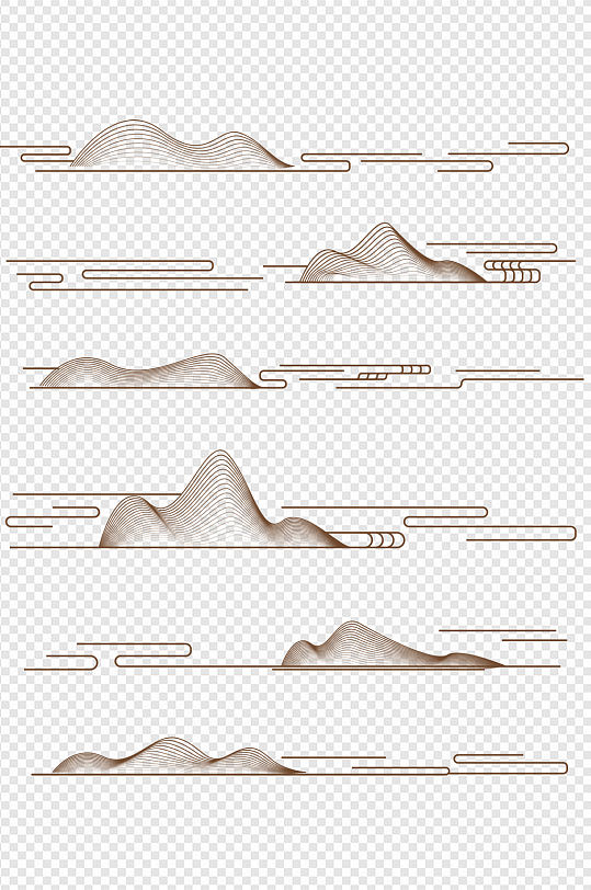 中国风新中式线性山水纹云纹底纹免扣元素