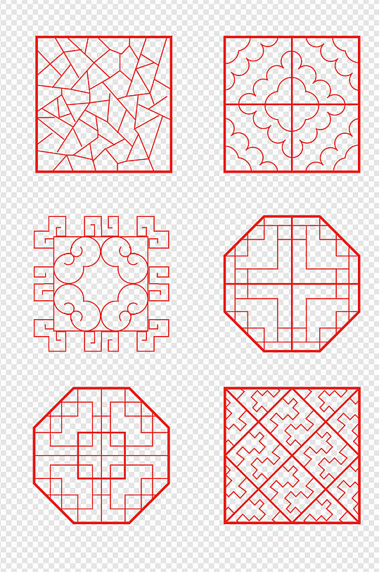 中国风古典窗棂窗子中式花纹边框免扣元素