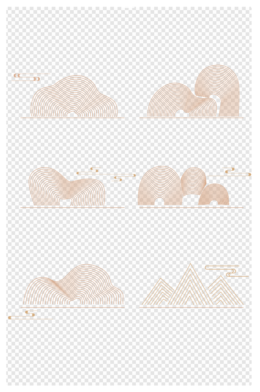 手绘中式山纹祥云纹中国风山免扣元素