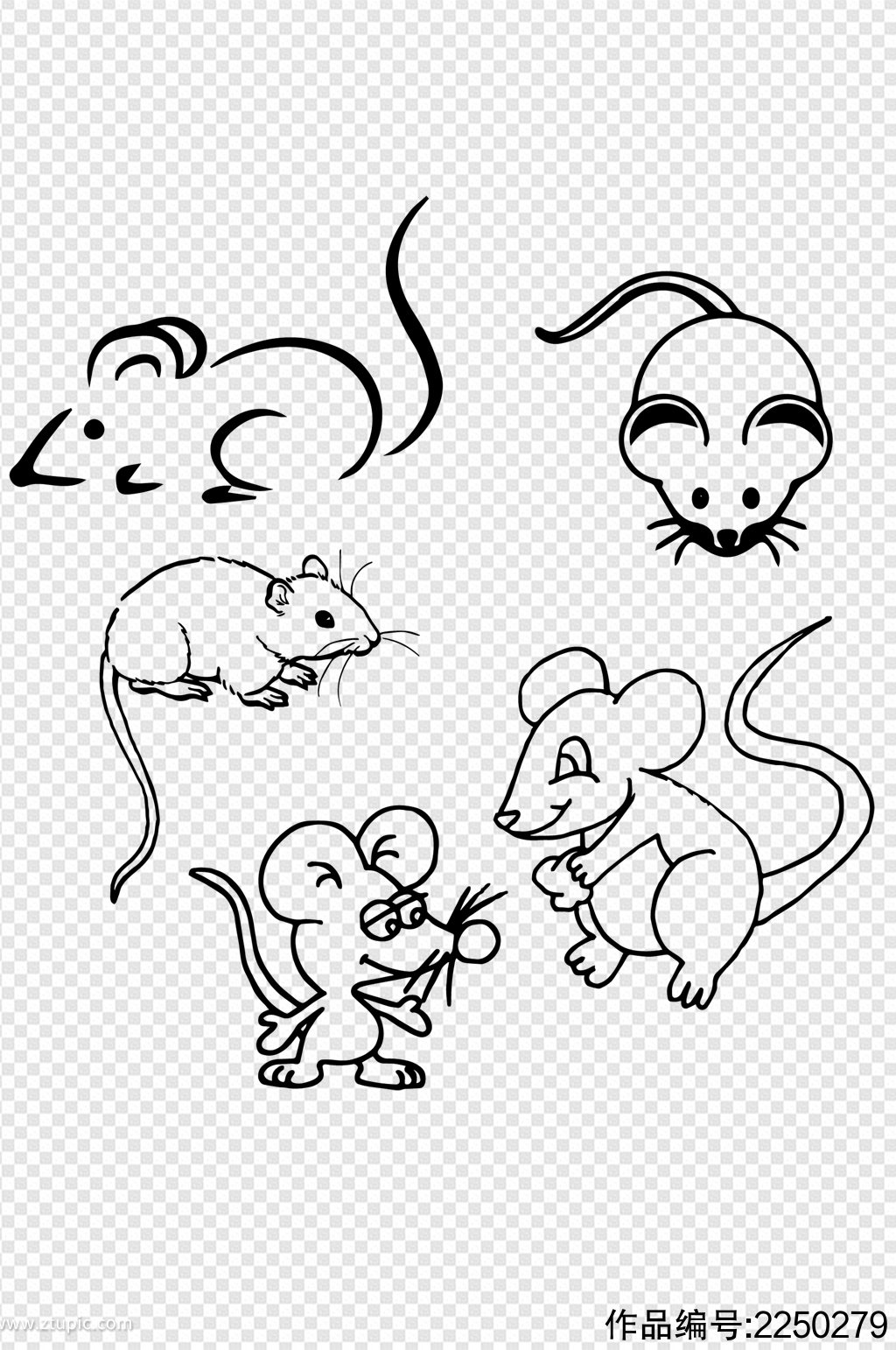 老鼠线稿卡通十二生肖鼠图标简笔画免扣元素