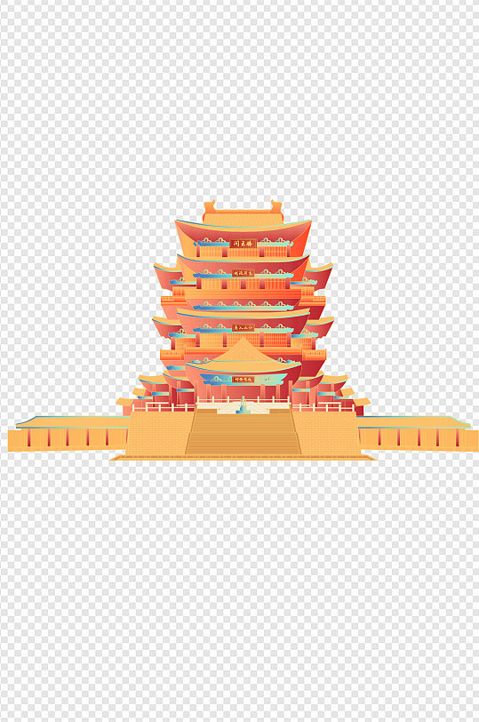 江西滕王阁插画建筑国潮风绘画免扣元素