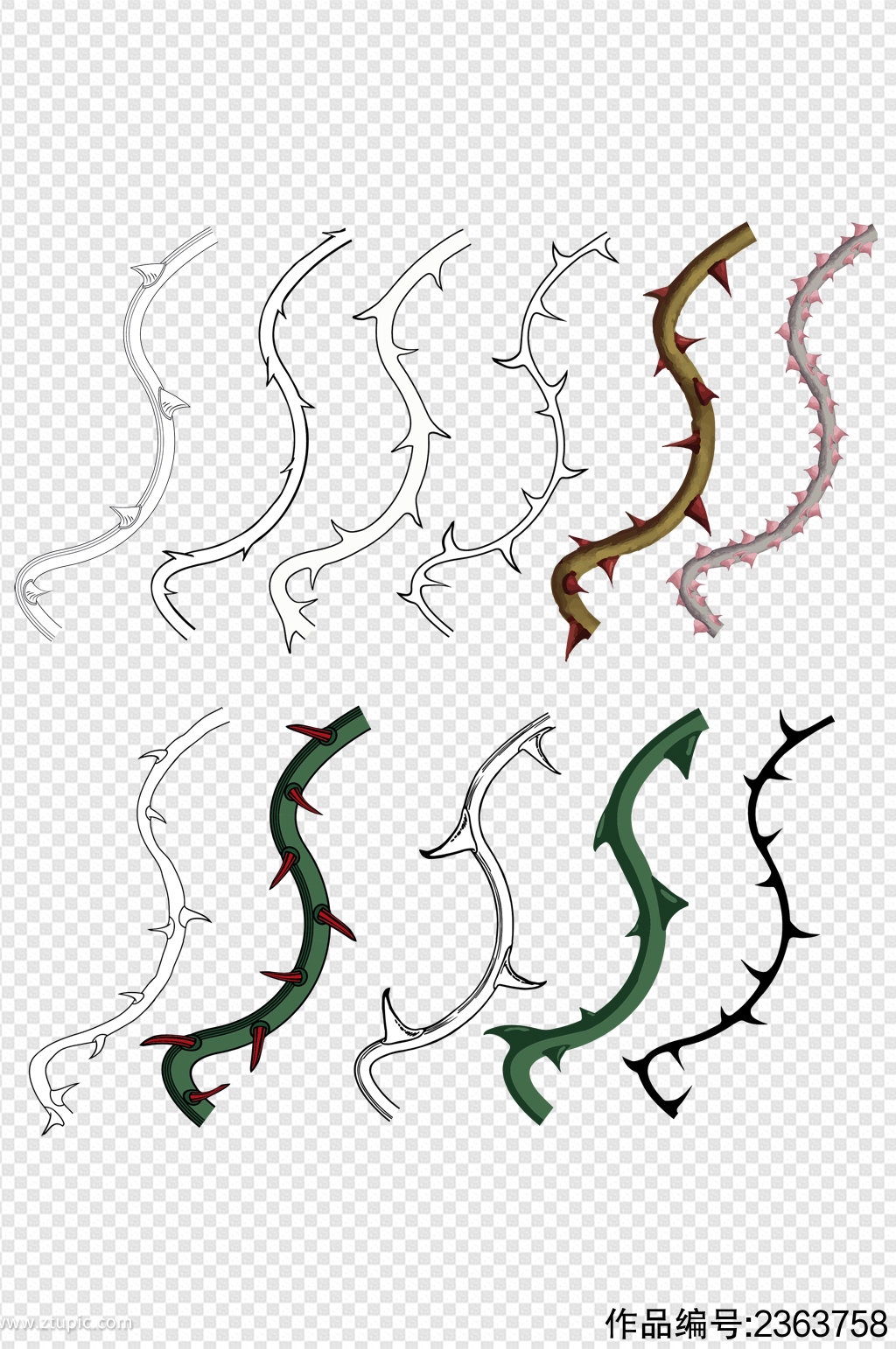 蔓藤藤条荆棘树枝免扣元素素材