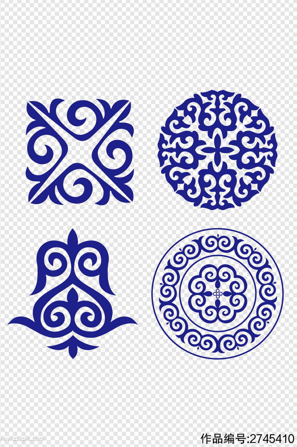 新疆花纹青花瓷纹理古典设计免扣元素