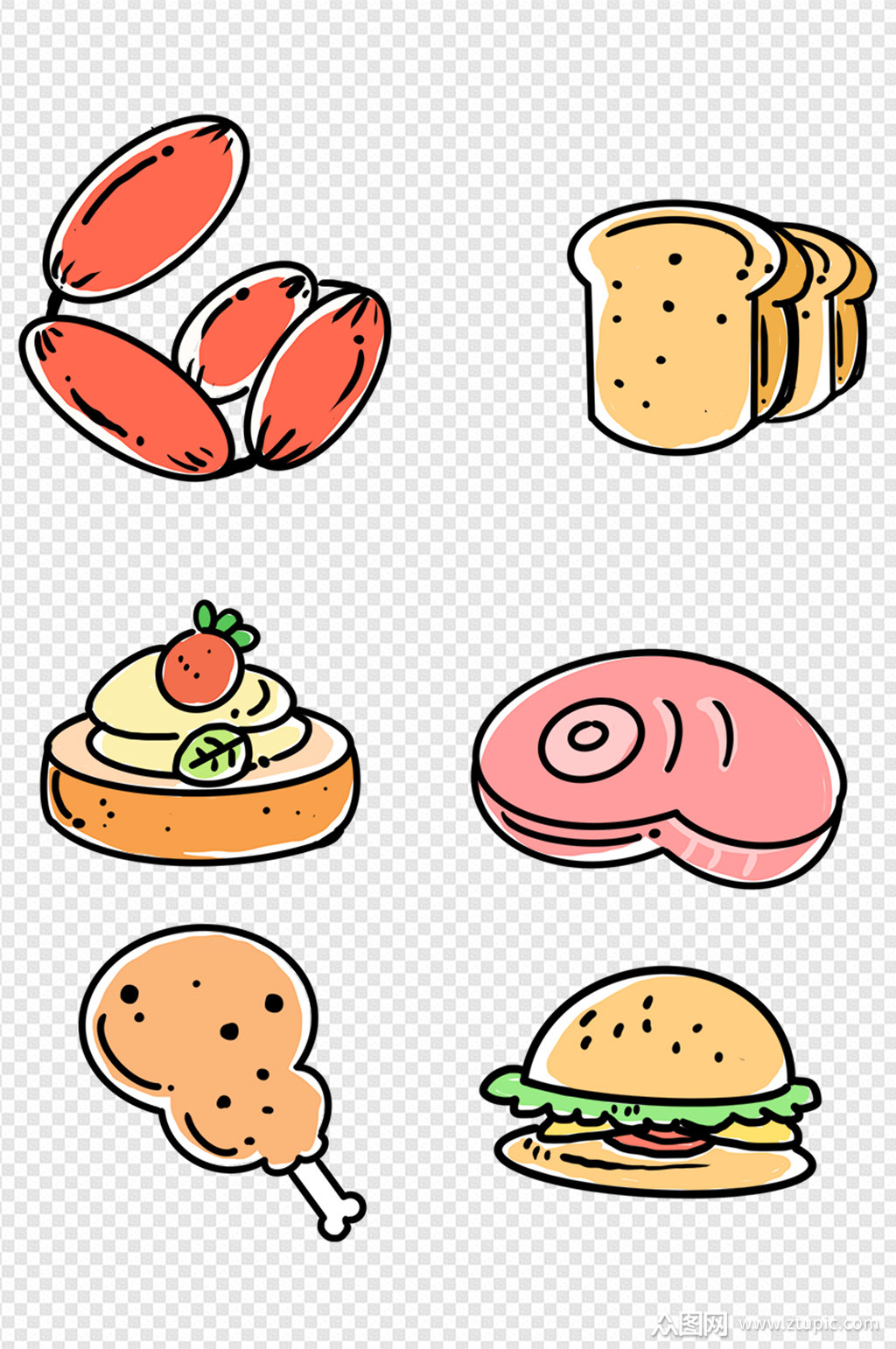手绘食物美食简笔画免扣元素