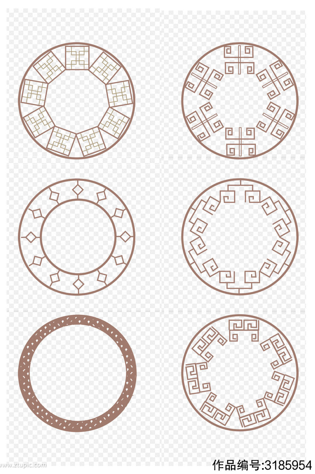 中式花纹中国风古典圆形边框免扣元素