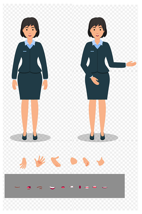 卡通女性短发职业装角色可动角色免扣元素