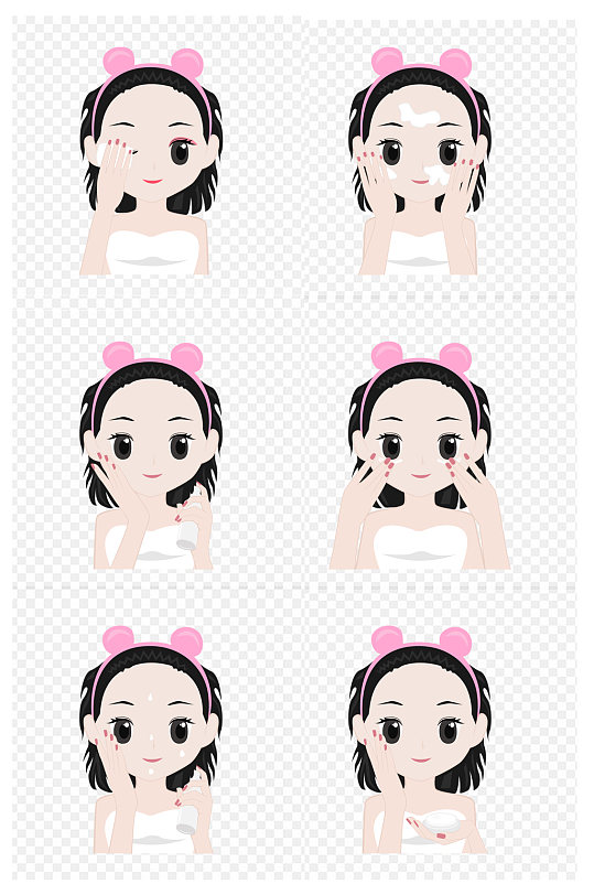 手绘卡通人物女性护肤步骤表情包免扣元素