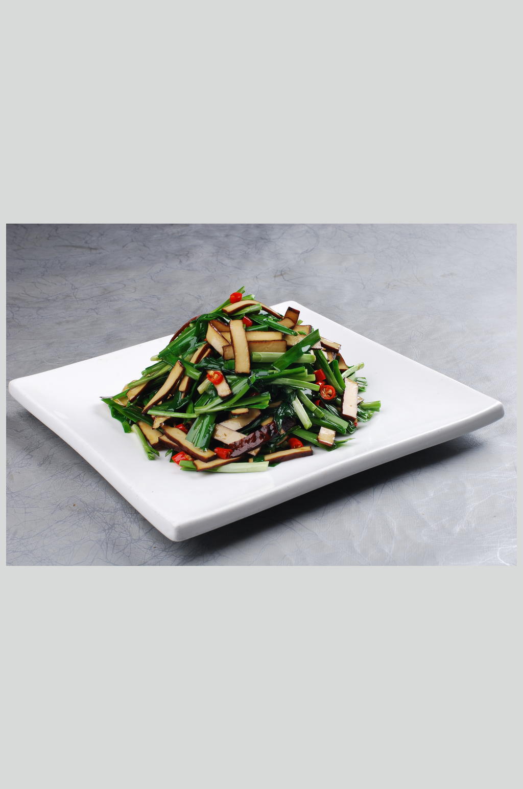 韭菜炒香干份美食高清图片素材