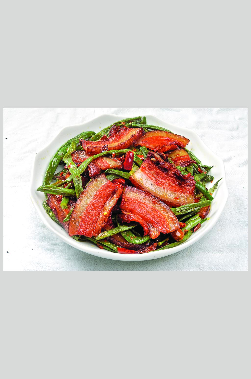 干豇豆炒卤肉素材