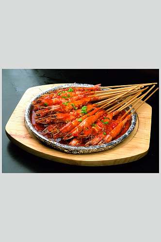 铁板黑椒串烤虾