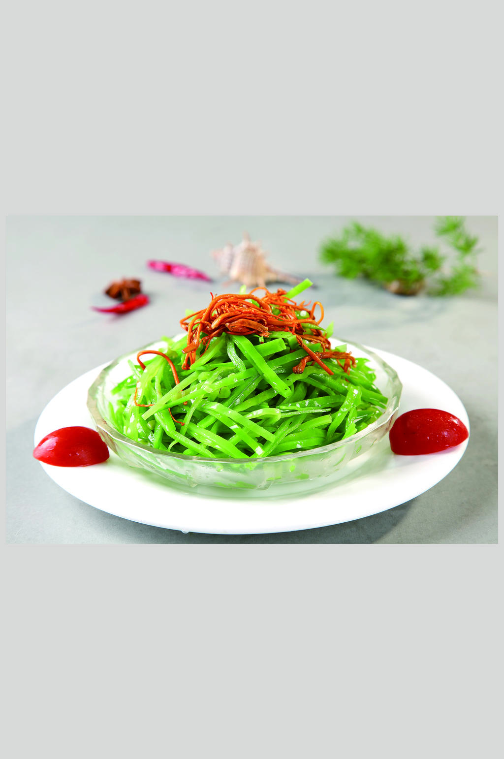 虫草花拌芥兰豆素材