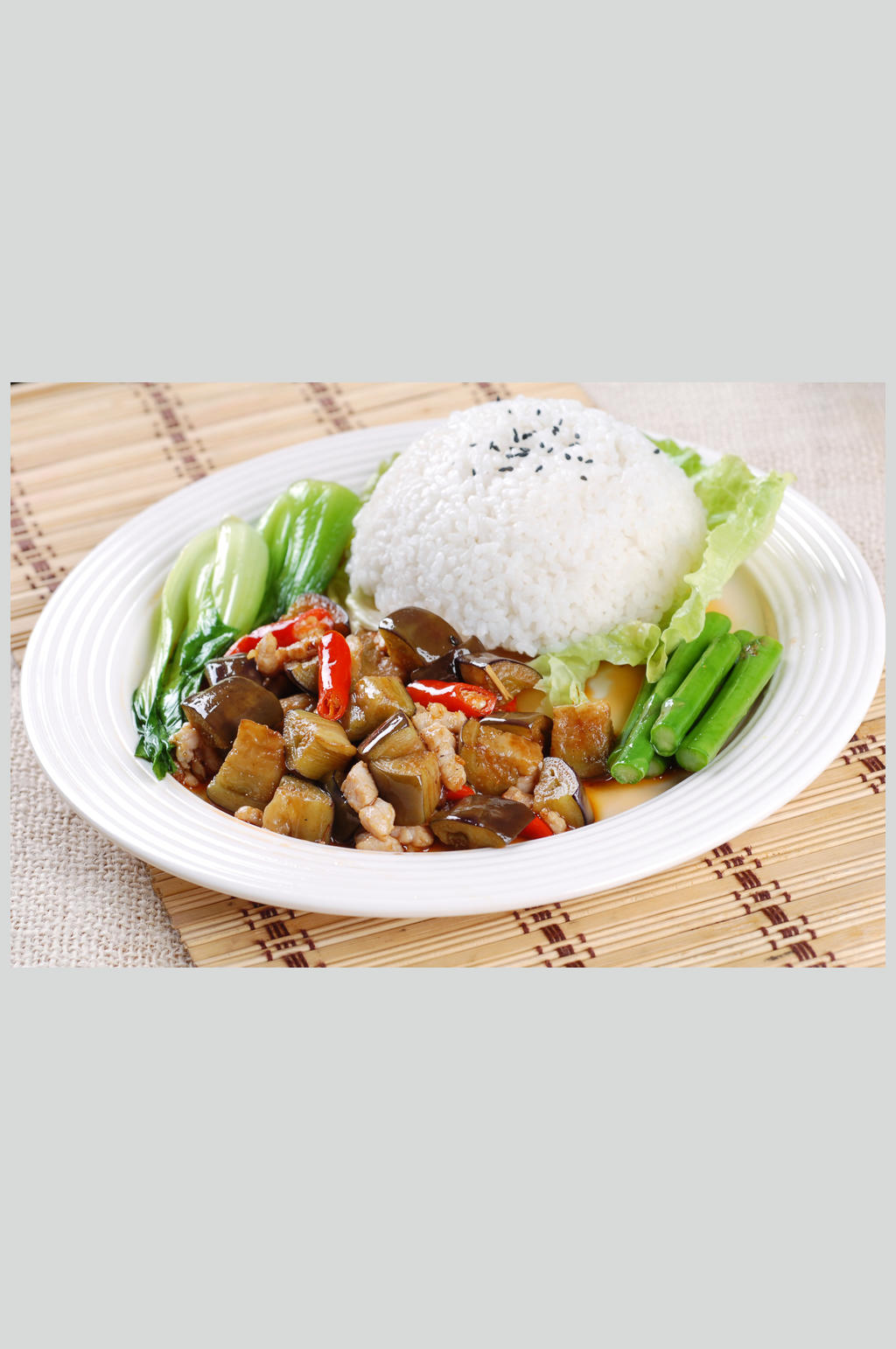 饭香辣碎肉茄子饭素材