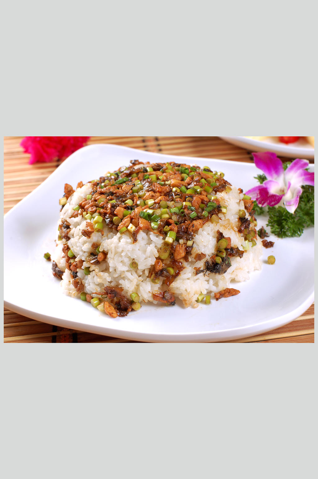 鸡粒芽菜炒饭素材