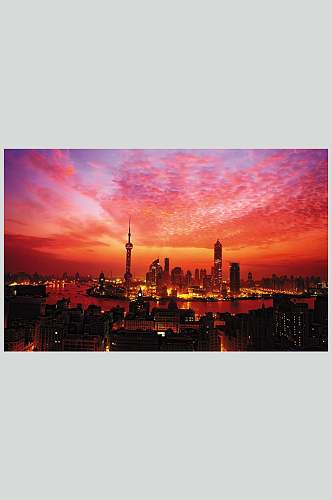绯红夜景上海东方之珠风景背景图