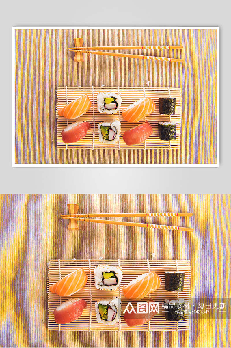 寿司美食日式手握卷摆盘艺术视觉摄影图素材