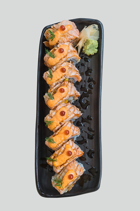 黑色长形盘寿司日式料理海报