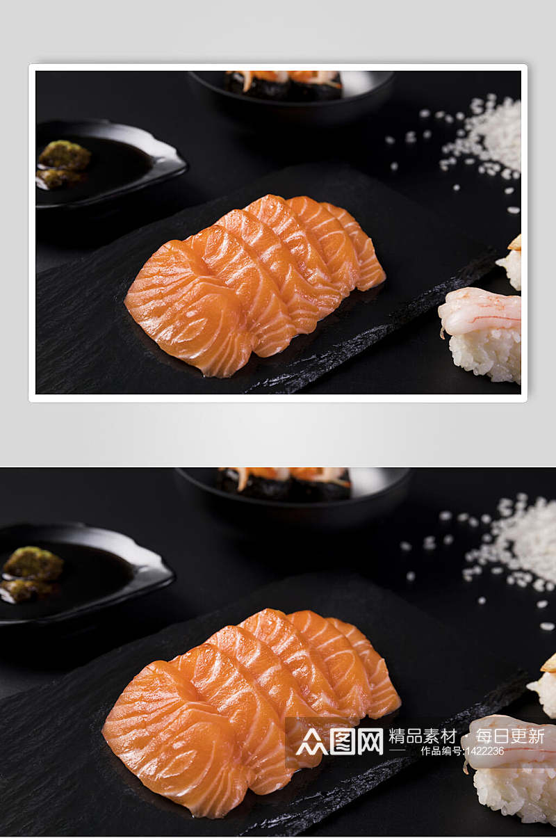 寿司美食厚片生鲜三文鱼刺身免抠背景素材