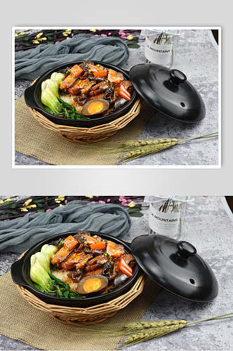 砂锅饭中式美食扣肉卤蛋蔬菜套餐免抠背景