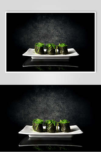 寿司美食海苔小卷摆盘艺术视觉摄影图