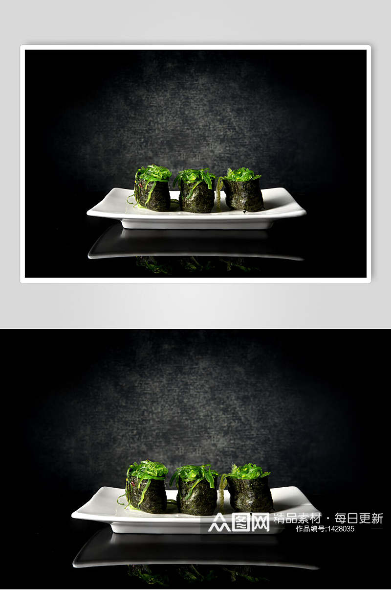 寿司美食海苔小卷摆盘艺术视觉摄影图素材