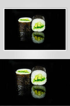 寿司美食黑底海苔青瓜卷摄影图