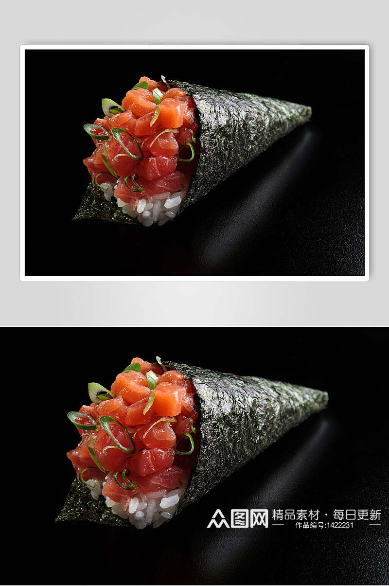寿司美食三文鱼紫菜手握卷免抠背景素材
