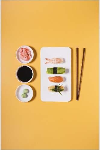 寿司美食视觉作品寿司酱料筷子免抠背景