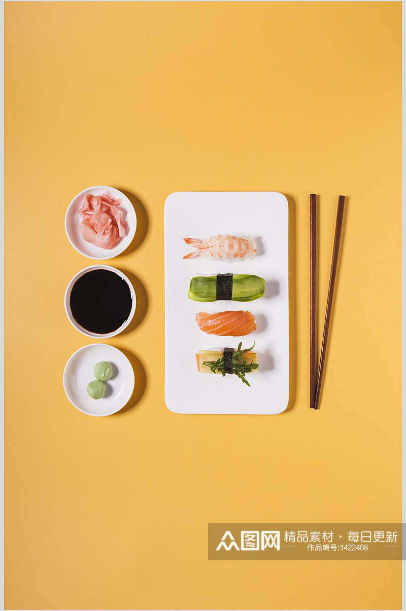 寿司美食视觉作品寿司酱料筷子免抠背景素材